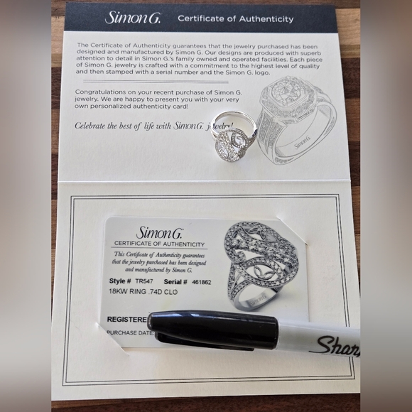 Simon G. 18k White Gold Diamond Oval Shaped Ring With Filigree Totaling 0.74ctw - Picture 9 of 14